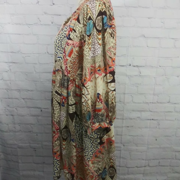 Umgee Boho Feather Print Baby Doll Dress Tunic Med - Picture 3 of 8